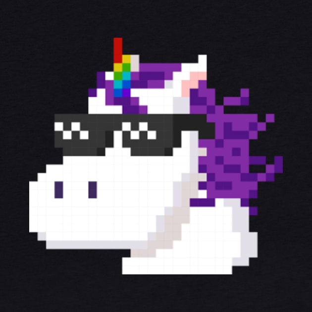 Pixelated Unicorn with shades | Magical Rainbow | Pixel T-shirt gift by MerchMadness